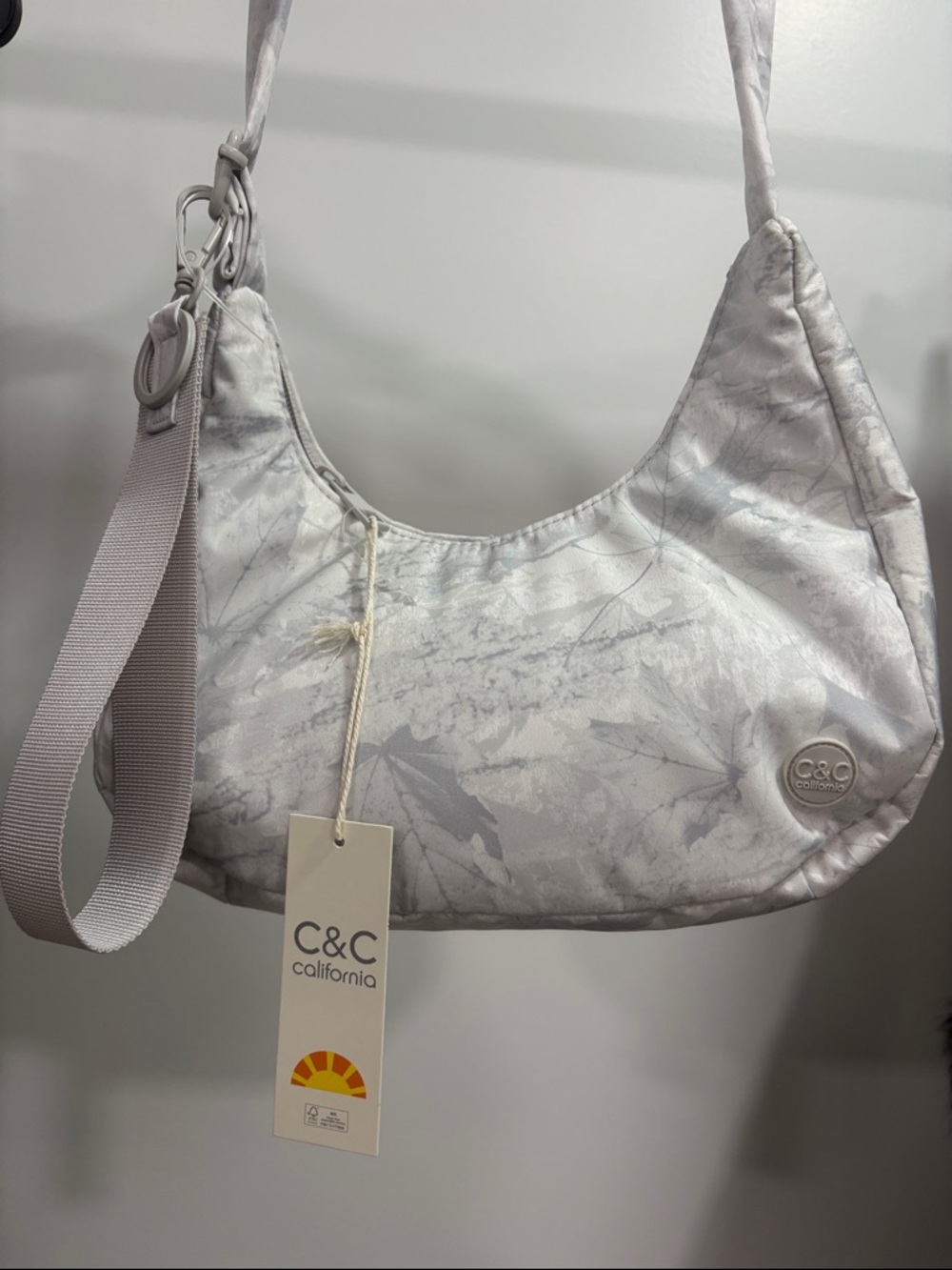C&C California Marble-Print Light Silver Shoulder Hobo Small Bag NWT